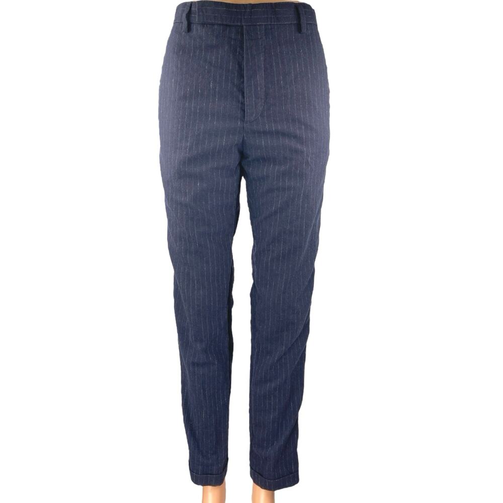 Carven Men's Blue Pinstriped Straight Leg Slim Fit Trousers Suit Dress Pants 38